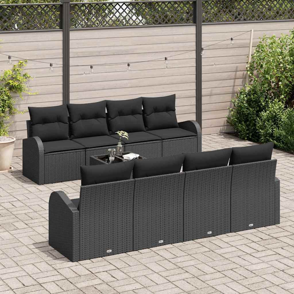 Havesofa Sæt 9 stk. 8-Antal sæder Sort polyrattan