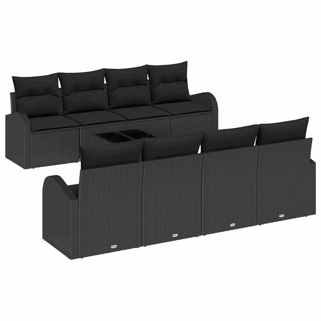 Havesofa Sæt 9 stk. 8-Antal sæder Sort polyrattan