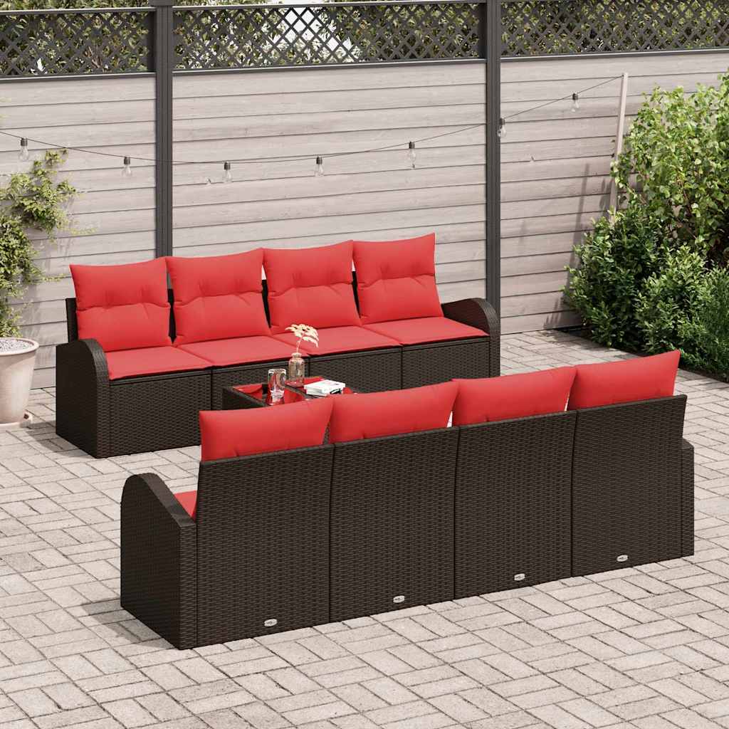 Sofa Sæt 9 stk. 8-Antal sæder Beige og Rød polyrattan