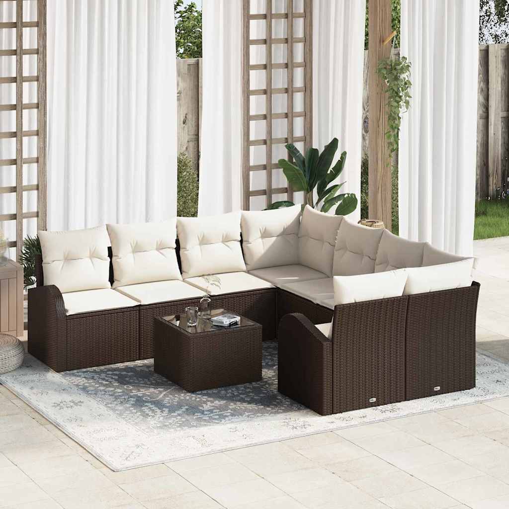 Sofa Sæt 9 stk. 8-Antal sæder Brun og Creme polyrattan