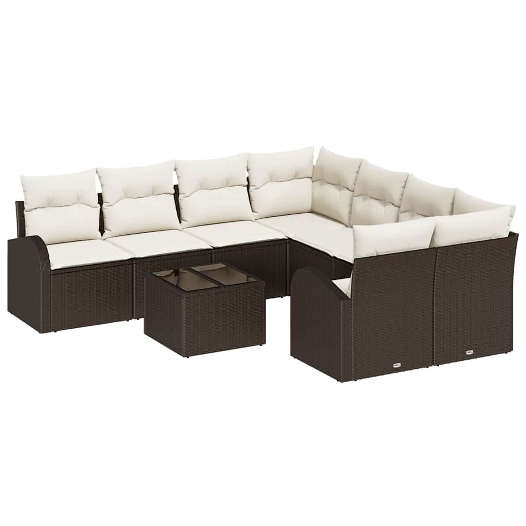 Sofa Sæt 9 stk. 8-Antal sæder Brun og Creme polyrattan