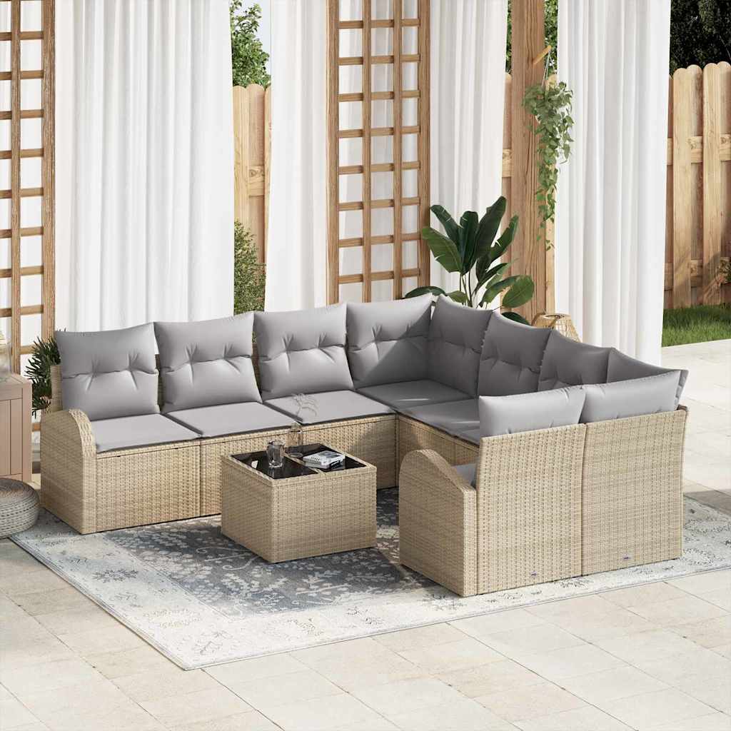Sofa Sæt 9 stk. 8-Antal sæder Beige og grå polyrattan