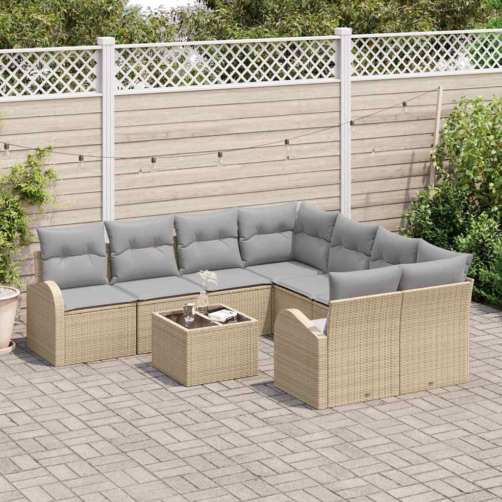 Sofa Sæt 9 stk. 8-Antal sæder Beige og grå polyrattan
