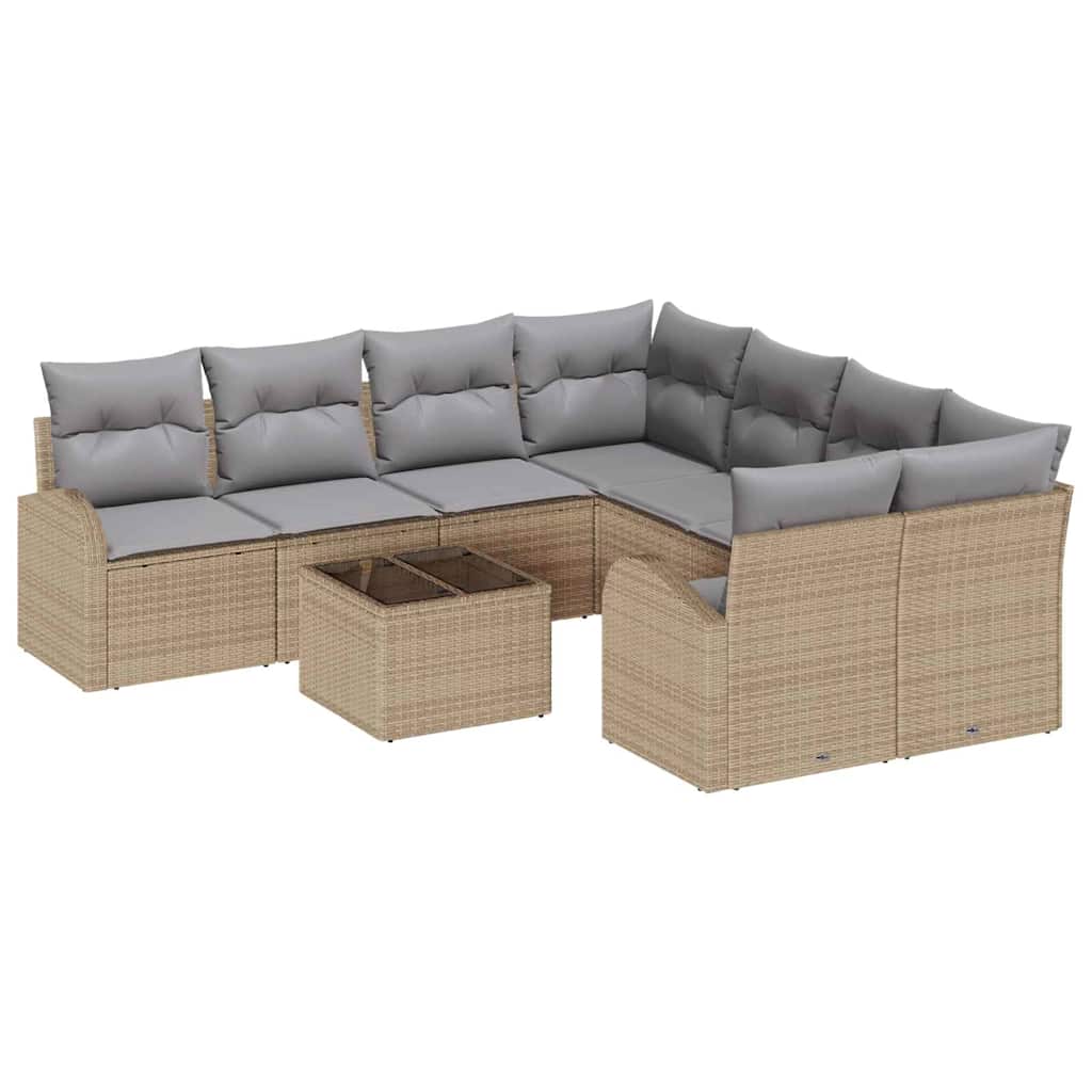 Sofa Sæt 9 stk. 8-Antal sæder Beige og grå polyrattan