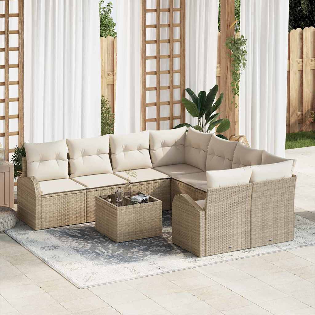 Sofa Sæt 9 stk. 8-Antal sæder Beige og creme polyrattan