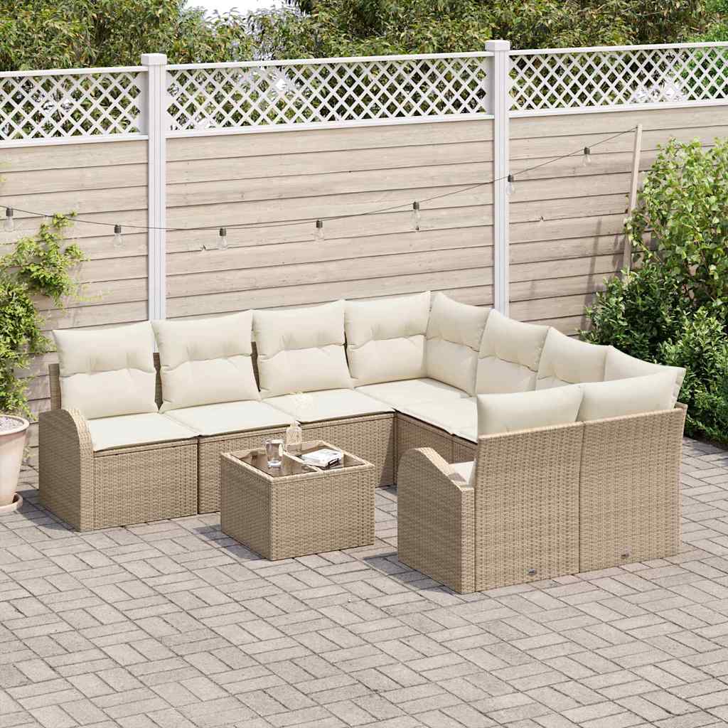 Sofa Sæt 9 stk. 8-Antal sæder Beige og creme polyrattan