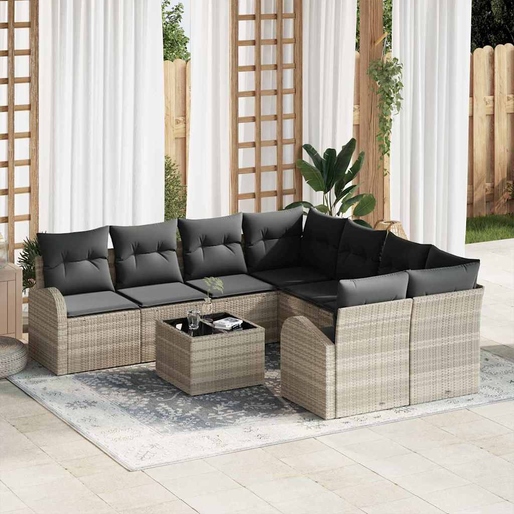 Sofa Sæt 9 stk. 8-Antal sæder Lysegrå og mørkegrå polyrattan