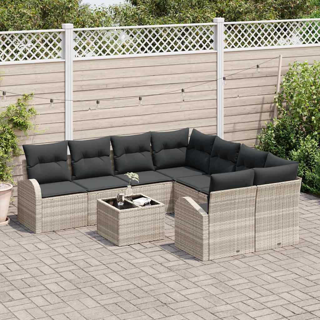 Sofa Sæt 9 stk. 8-Antal sæder Lysegrå og mørkegrå polyrattan