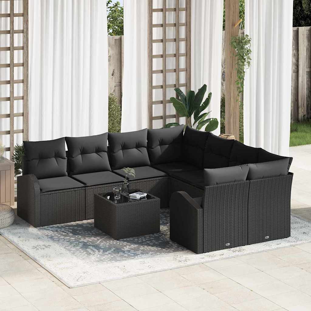 Sofa Sæt 9 stk. 8-Antal sæder Sort polyrattan