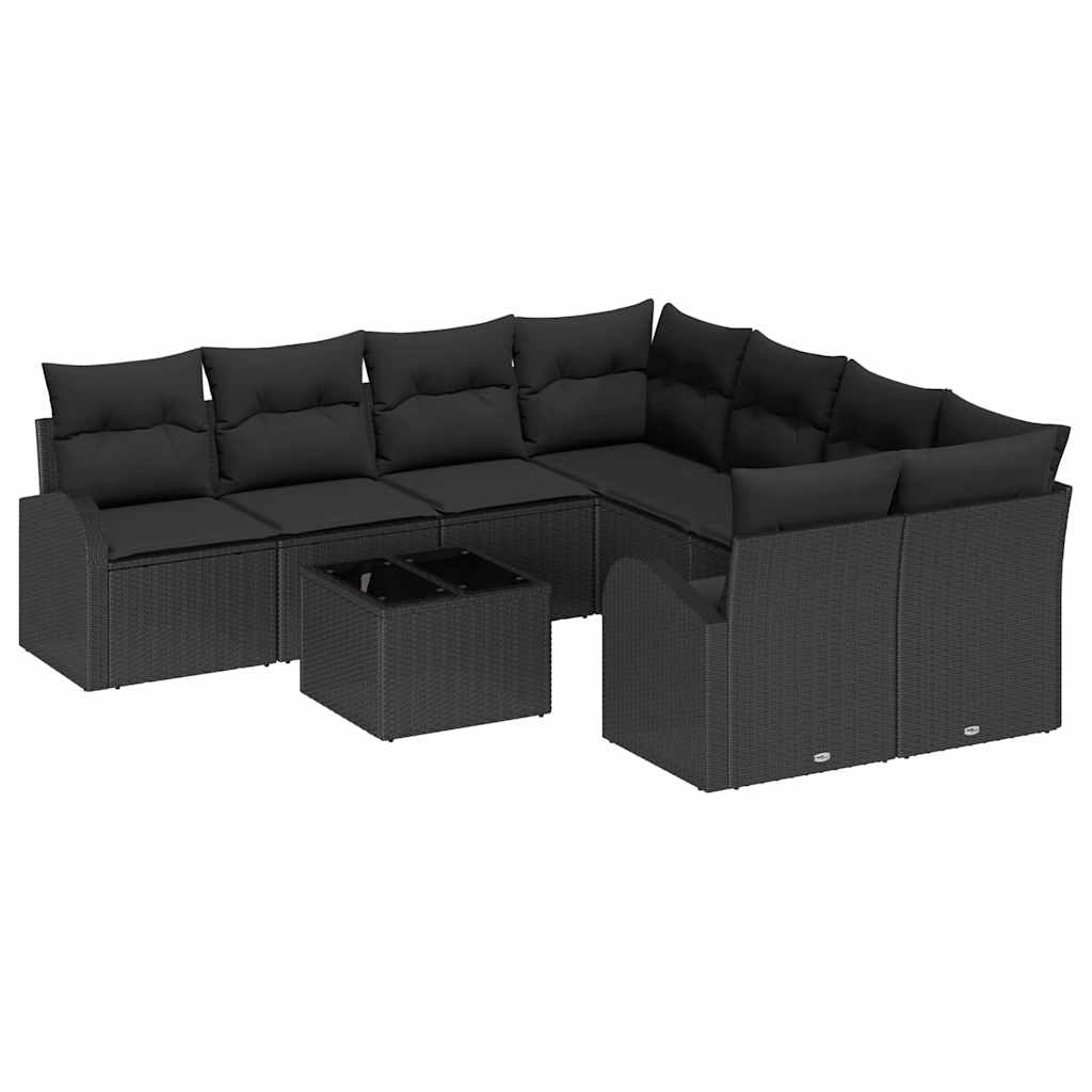 Sofa Sæt 9 stk. 8-Antal sæder Sort polyrattan