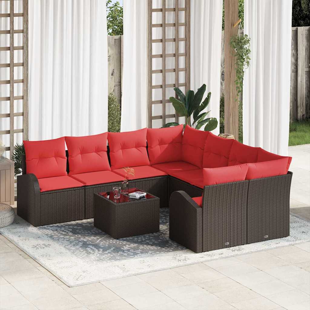 Sofa Sæt 9 stk. 8-Antal sæder Beige og Rød polyrattan