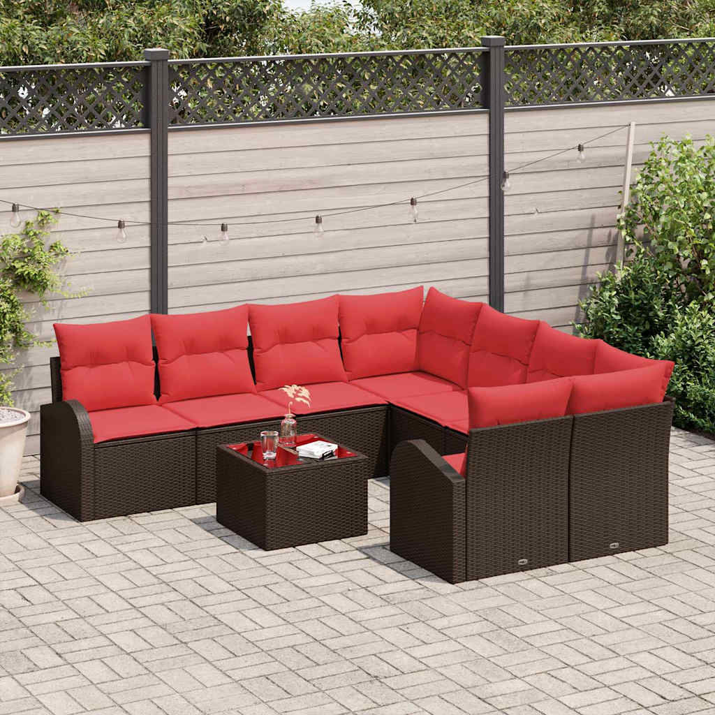 Sofa Sæt 9 stk. 8-Antal sæder Beige og Rød polyrattan