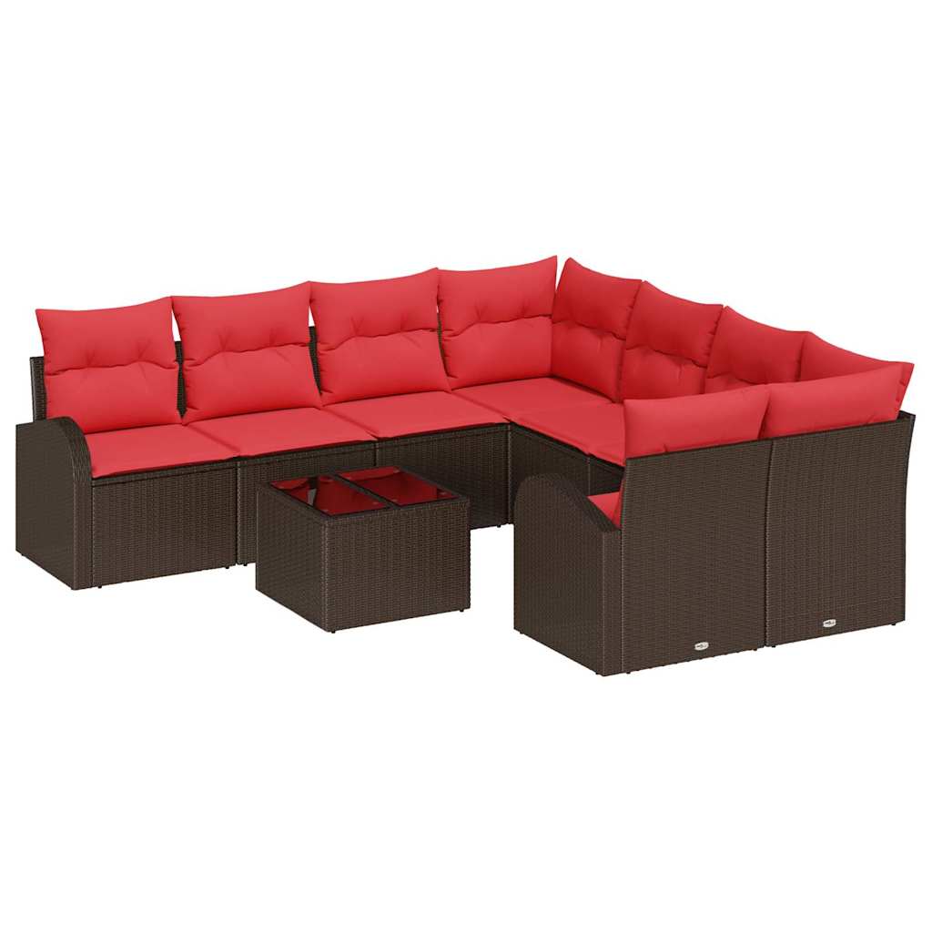 Sofa Sæt 9 stk. 8-Antal sæder Beige og Rød polyrattan