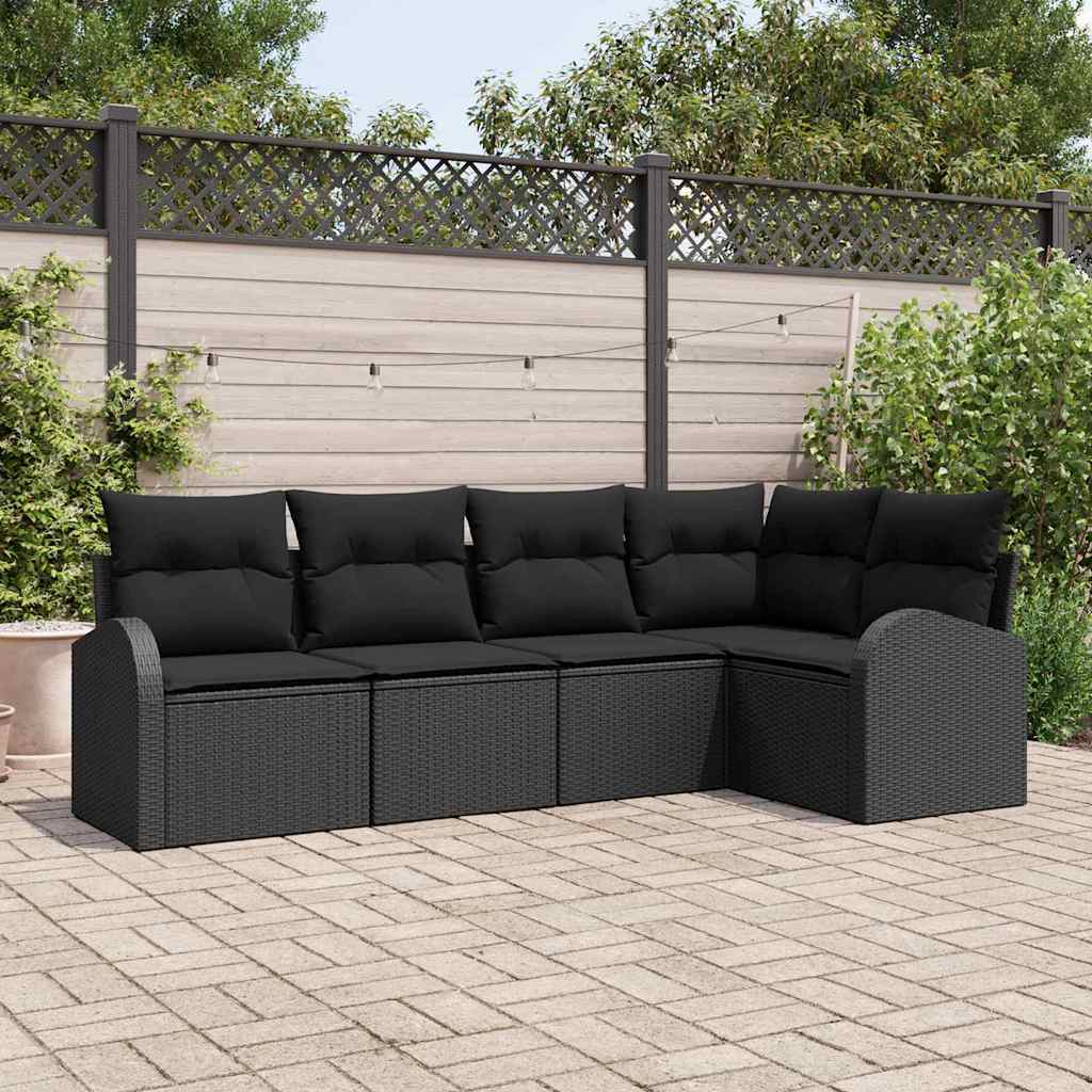 Havesofa Sæt 5 stk. Sort polyrattan