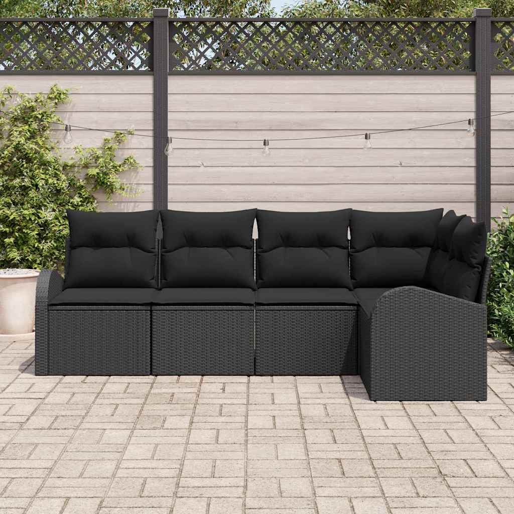 Havesofa Sæt 5 stk. Sort polyrattan