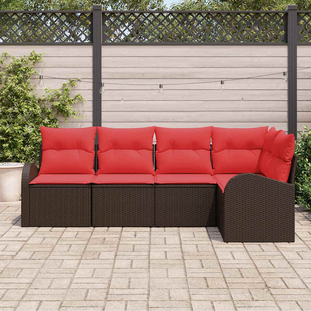 Havesofa Sæt 5 stk. Brun og Rød polyrattan