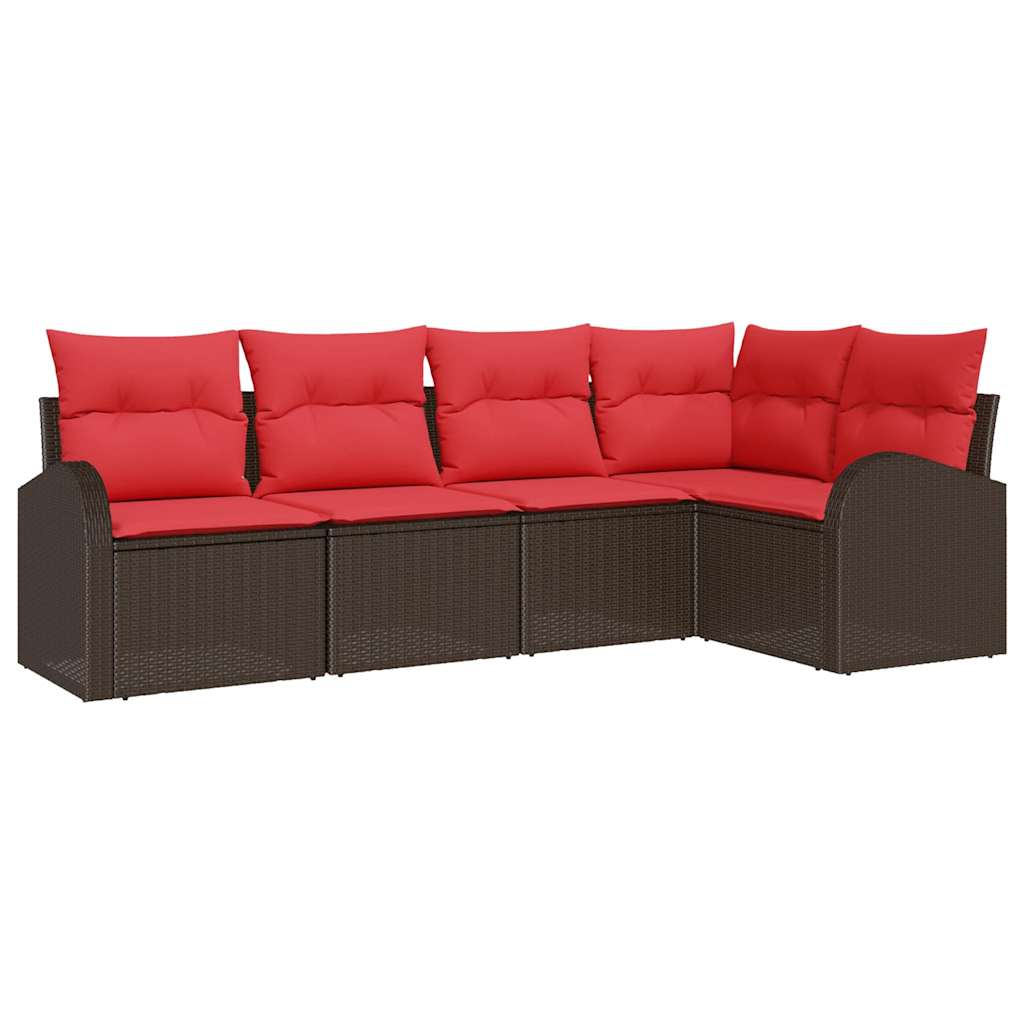 Havesofa Sæt 5 stk. Brun og Rød polyrattan