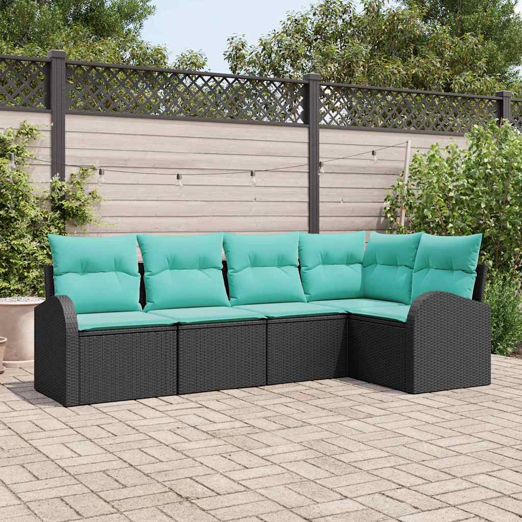 Havesofa Sæt 5 stk. Sort og turkis polyrattan
