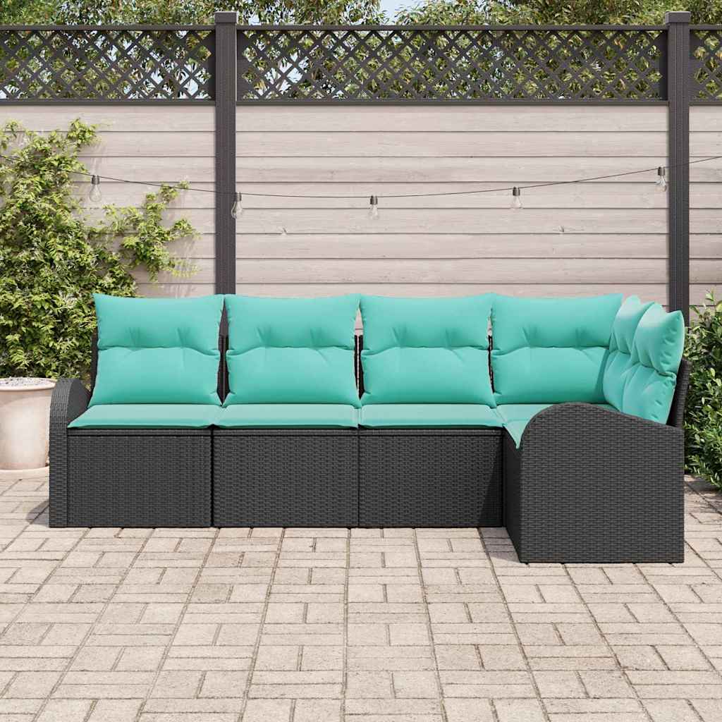 Havesofa Sæt 5 stk. Sort og turkis polyrattan