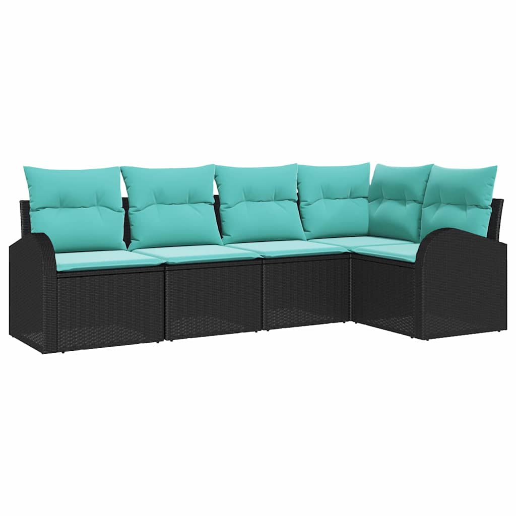 Havesofa Sæt 5 stk. Sort og turkis polyrattan