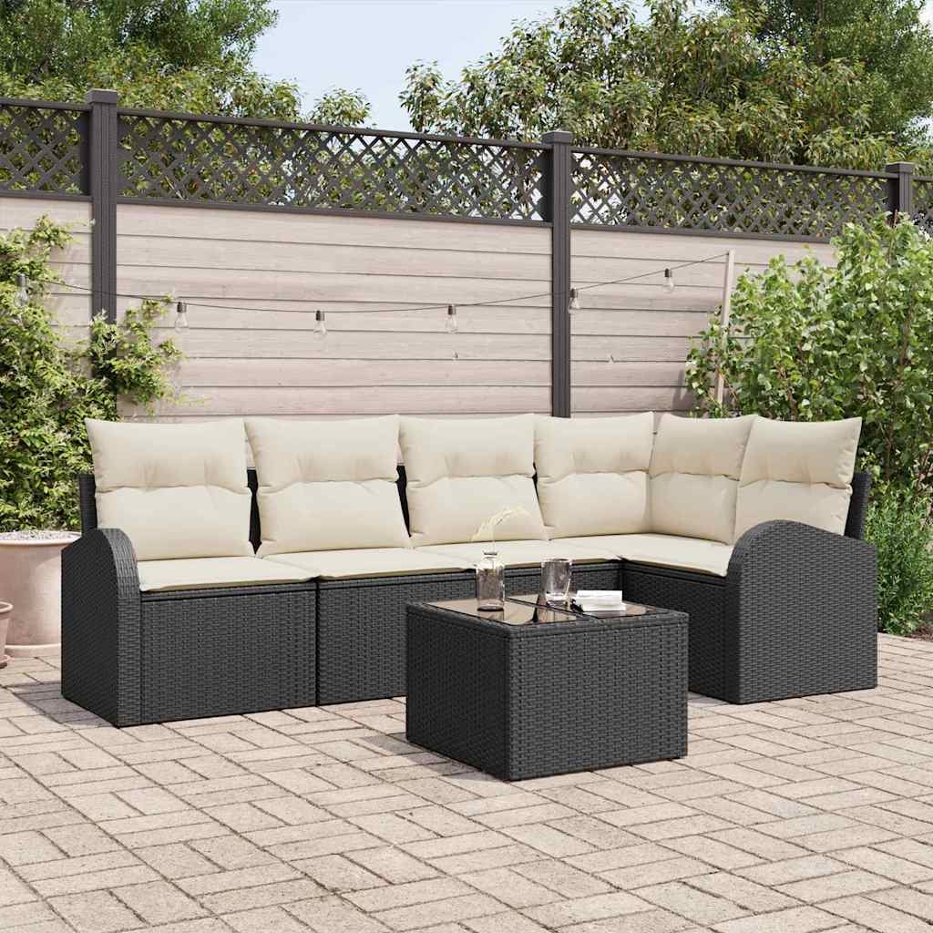 Havesofa Sæt 6 stk. Sort og Hvid polyrattan