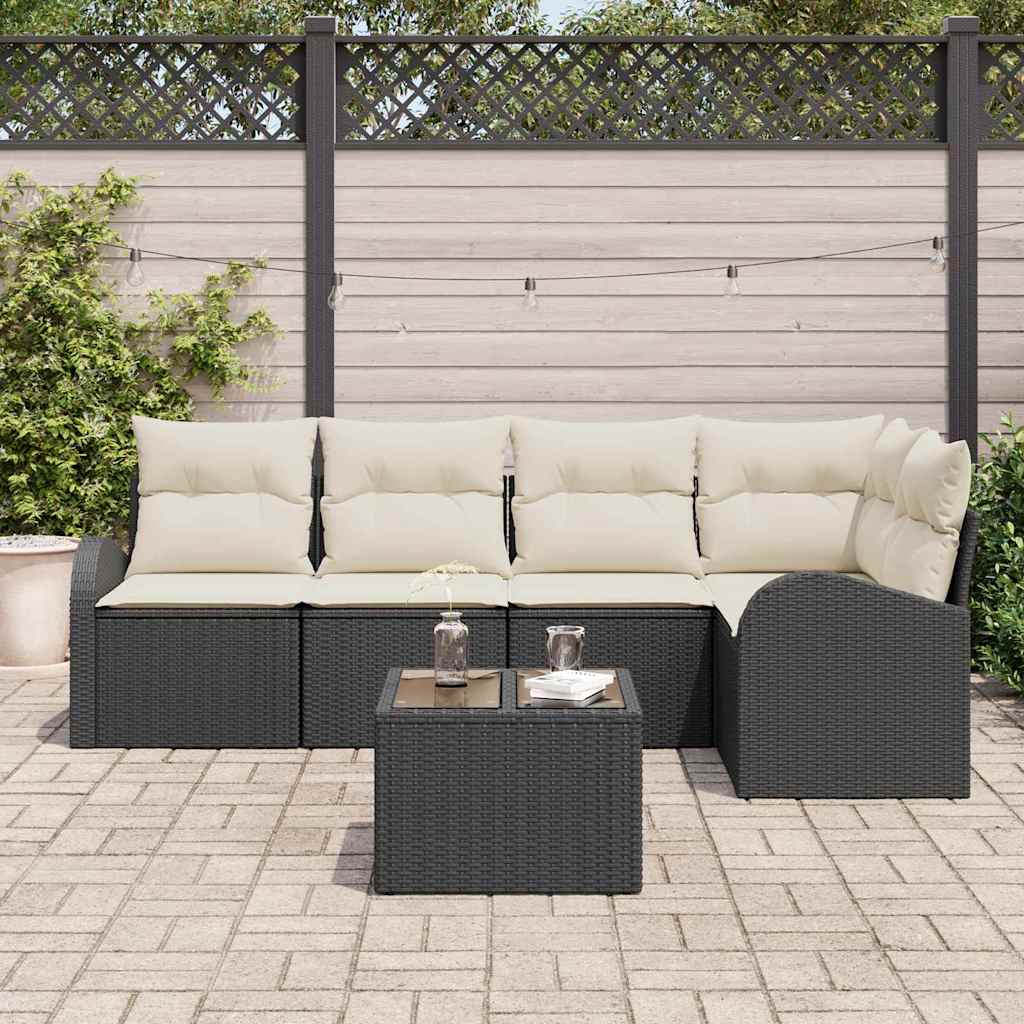 Havesofa Sæt 6 stk. Sort og Hvid polyrattan