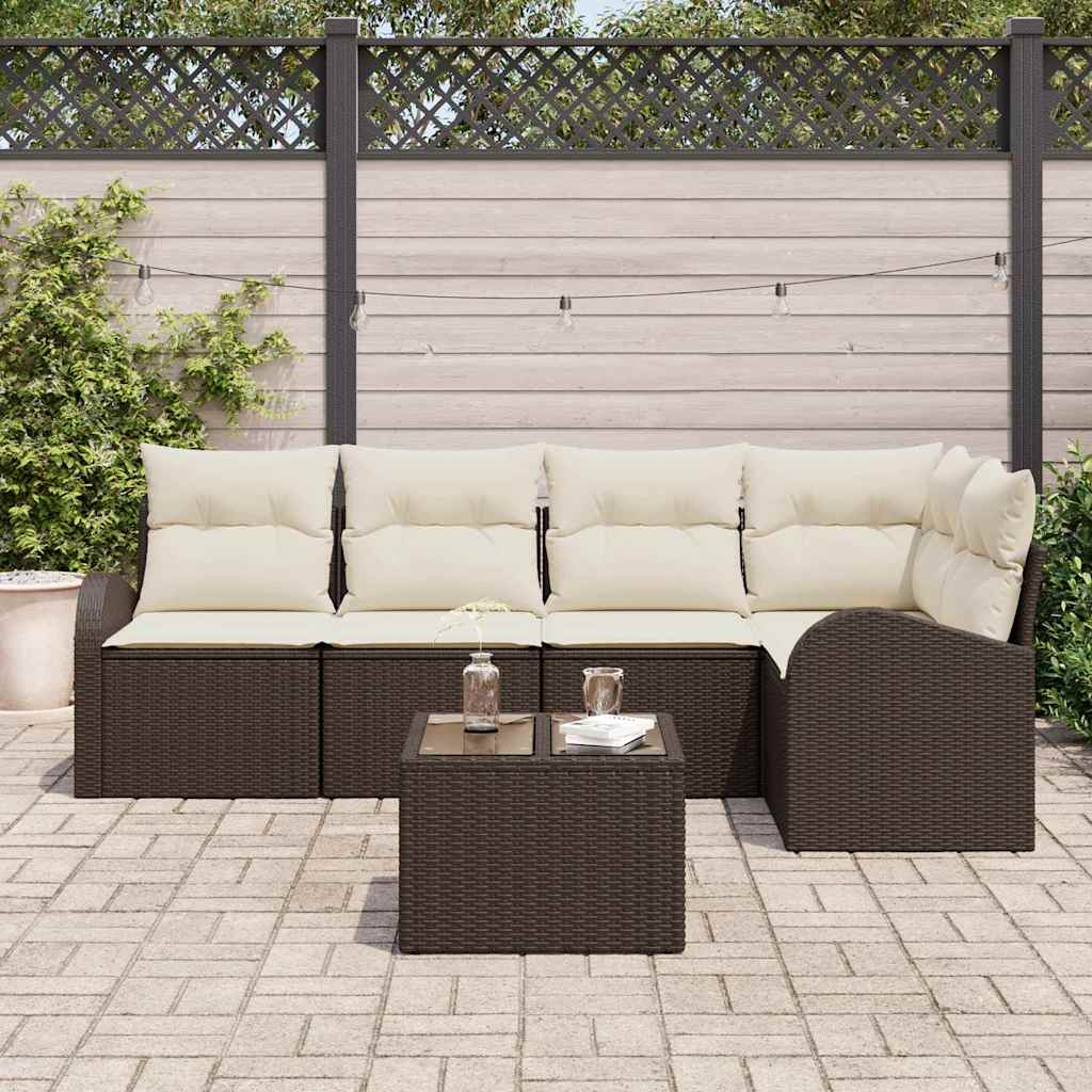 Havesofa Sæt 6 stk. Brun og hvid polyrattan
