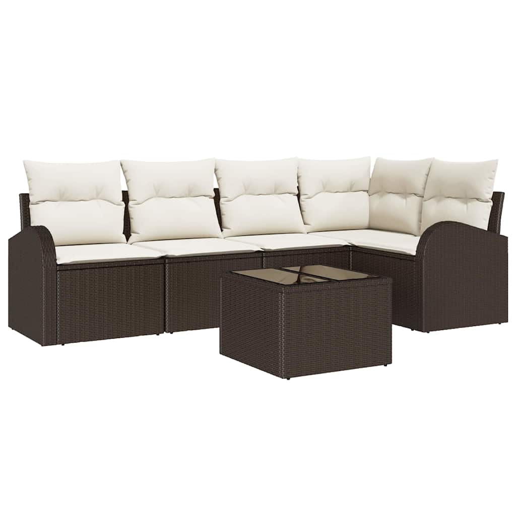 Havesofa Sæt 6 stk. Brun og hvid polyrattan
