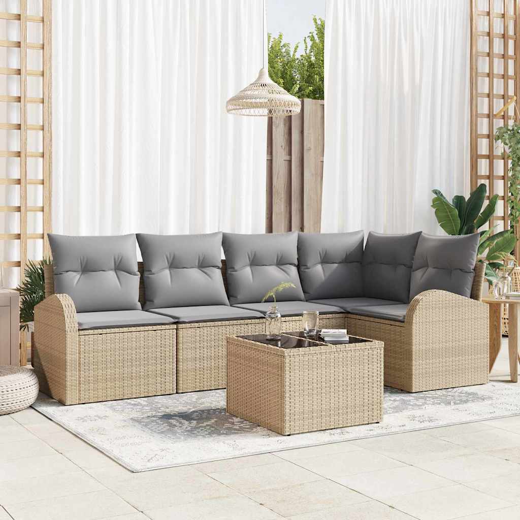 Havesofa Sæt 6 stk. Beige og lysegrå polyrattan