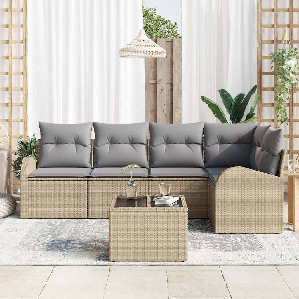 Havesofa Sæt 6 stk. Beige og lysegrå polyrattan