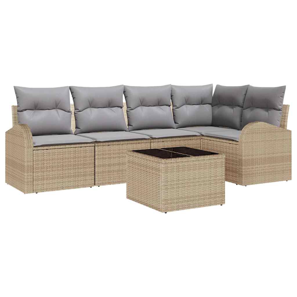Havesofa Sæt 6 stk. Beige og lysegrå polyrattan