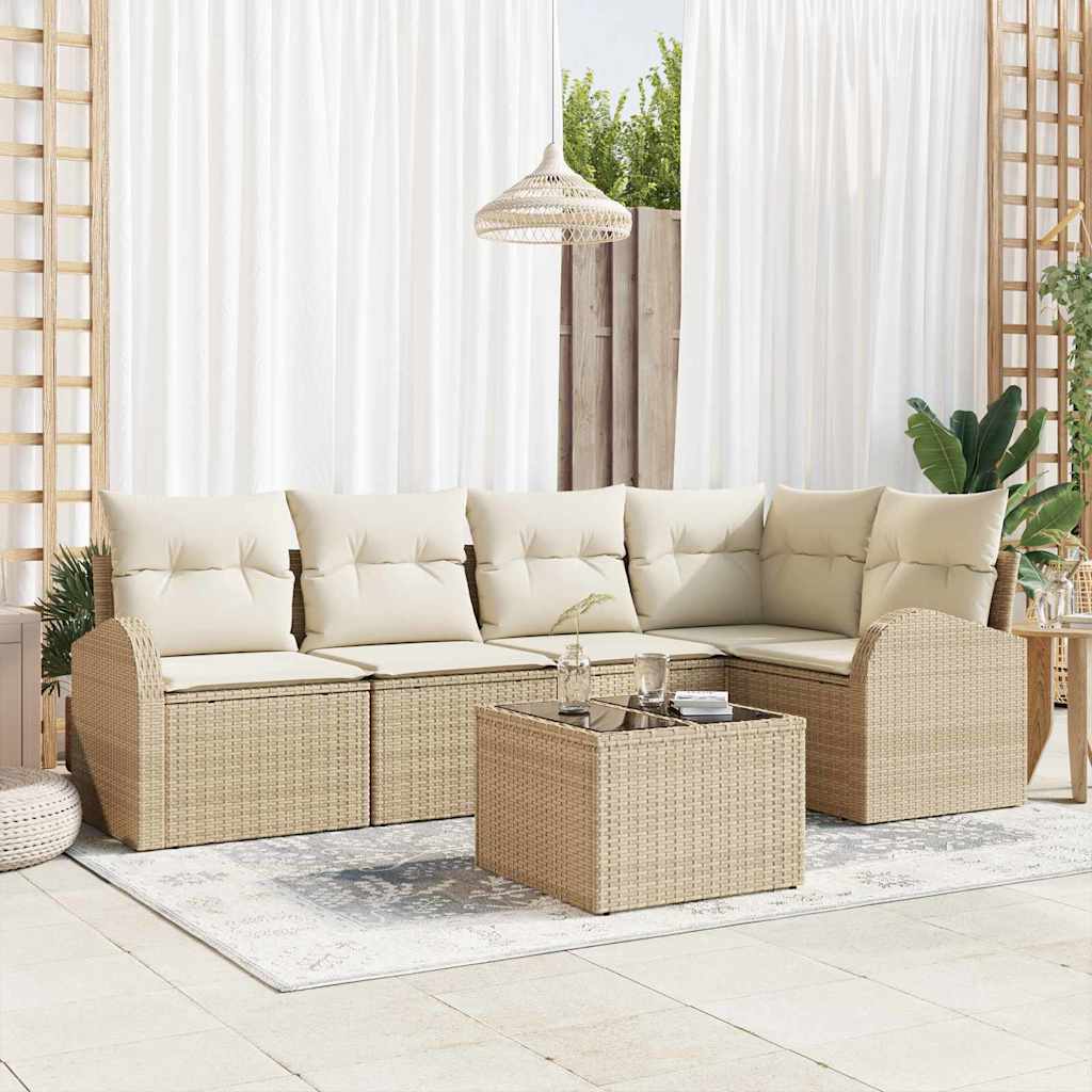 Havesofa Sæt 6 stk. Beige og hvid polyrattan
