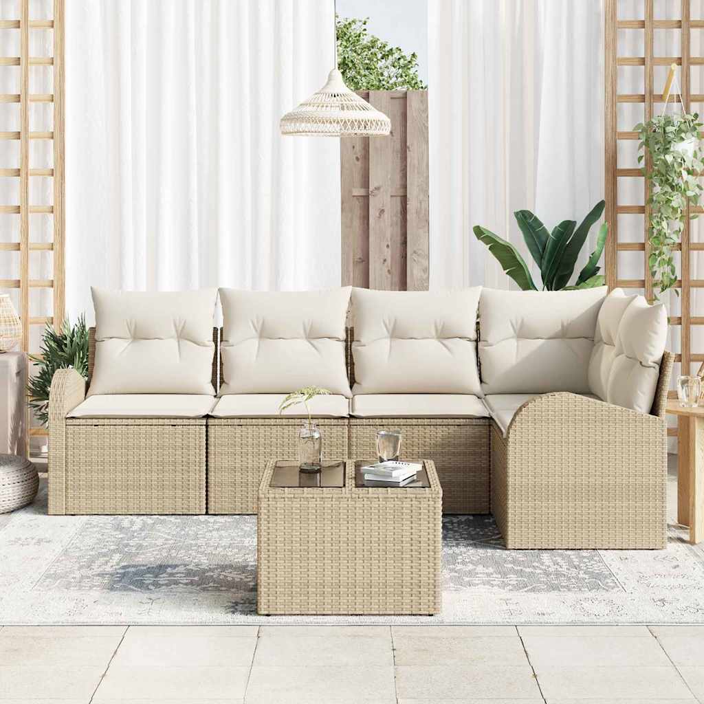 Havesofa Sæt 6 stk. Beige og hvid polyrattan