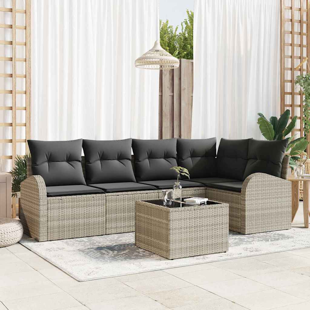 Havesofa Sæt 6 stk. Lysegrå polyrattan