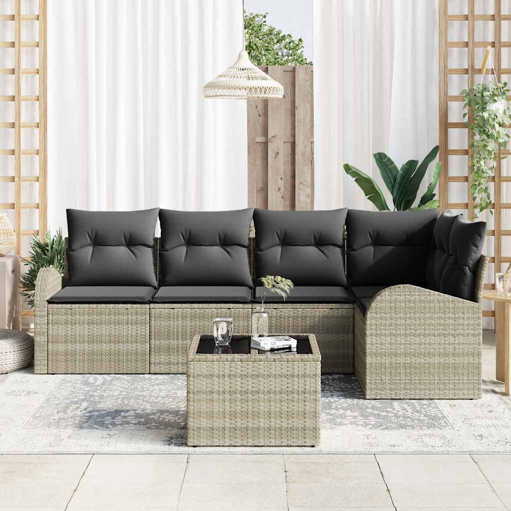 Havesofa Sæt 6 stk. Lysegrå polyrattan