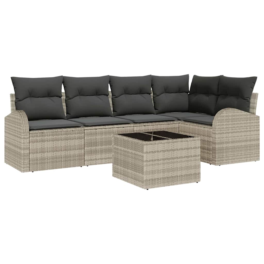 Havesofa Sæt 6 stk. Lysegrå polyrattan