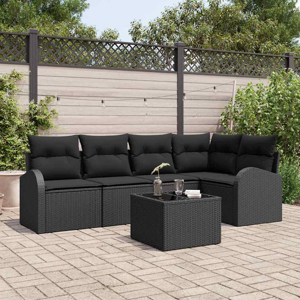 Havesofa Sæt 6 stk. Sort polyrattan