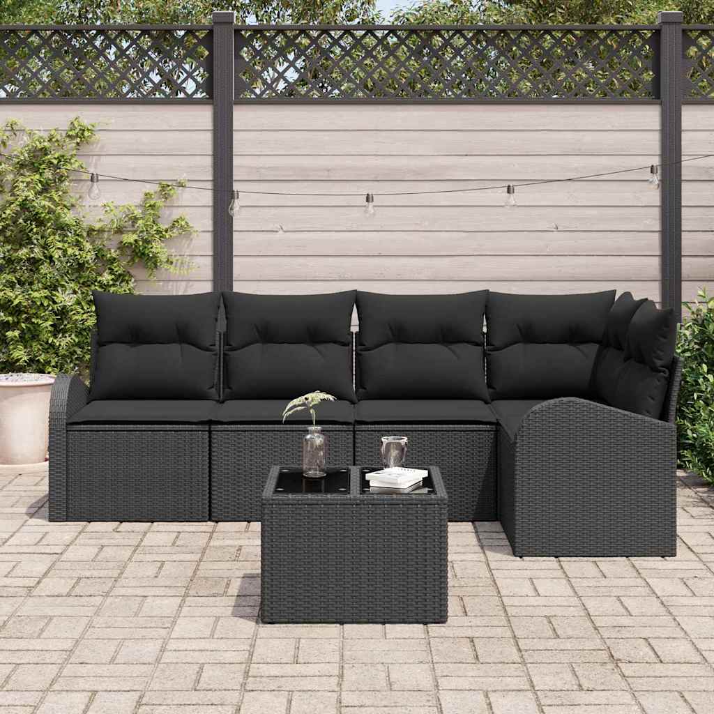 Havesofa Sæt 6 stk. Sort polyrattan