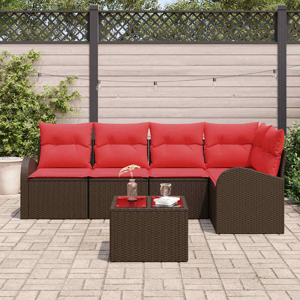 Havesofa Sæt 6 stk. Brun og Rød polyrattan