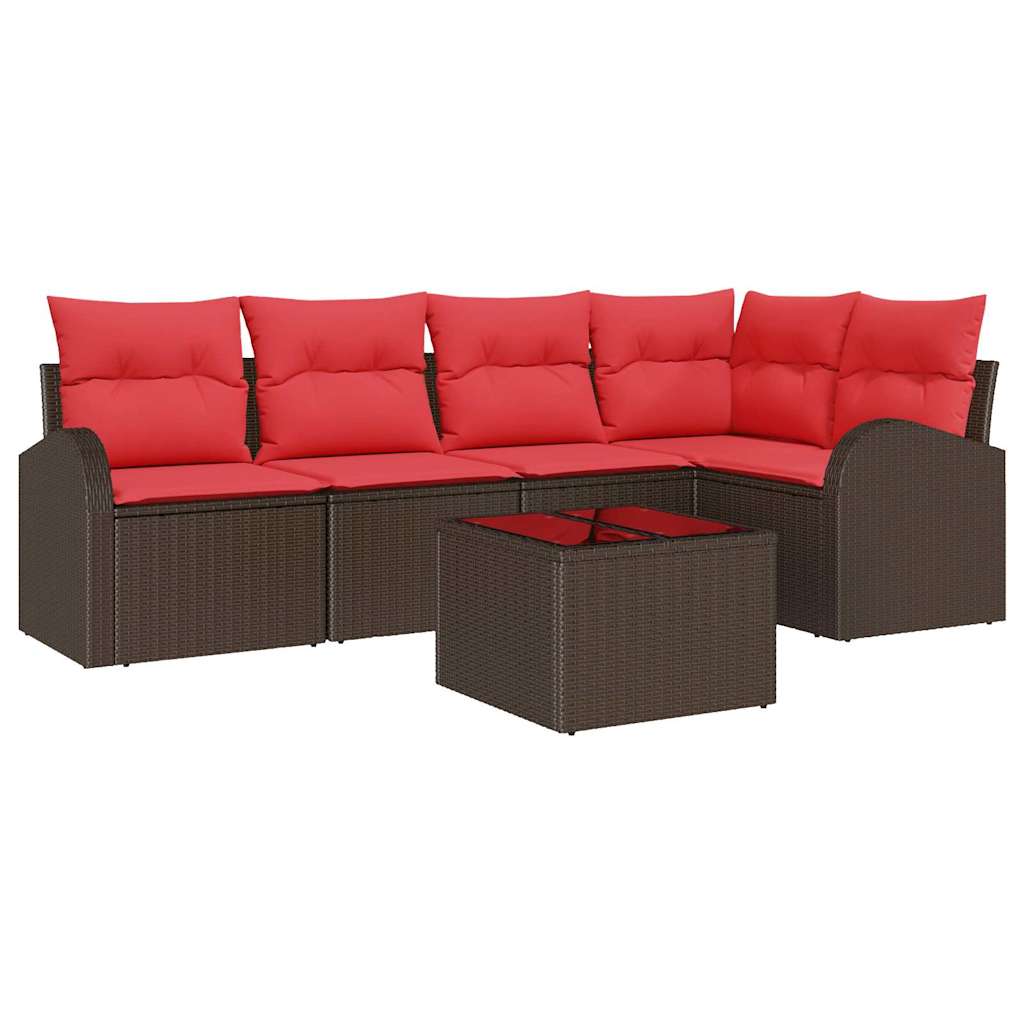 Havesofa Sæt 6 stk. Brun og Rød polyrattan
