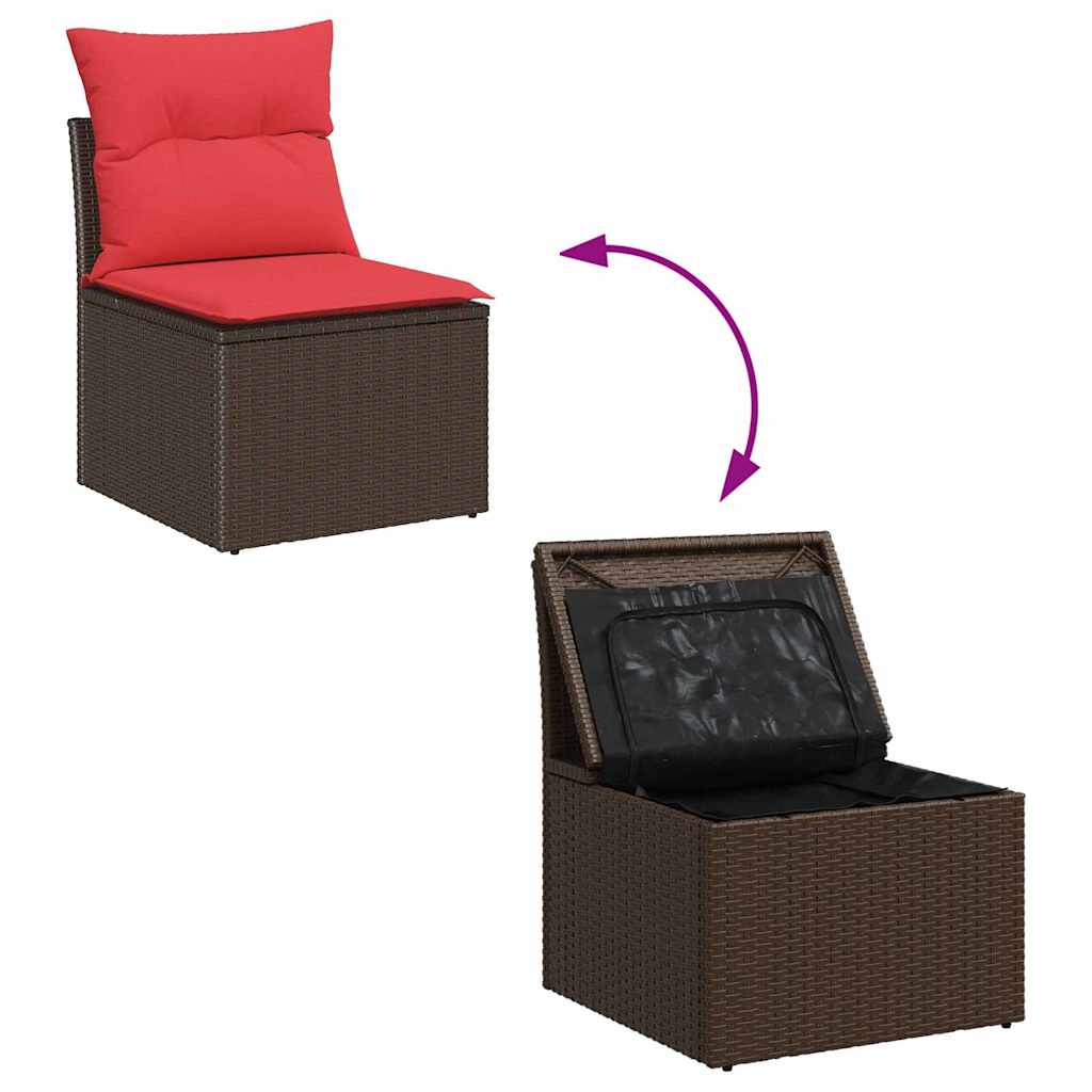 Havesofa Sæt 6 stk. Brun og Rød polyrattan