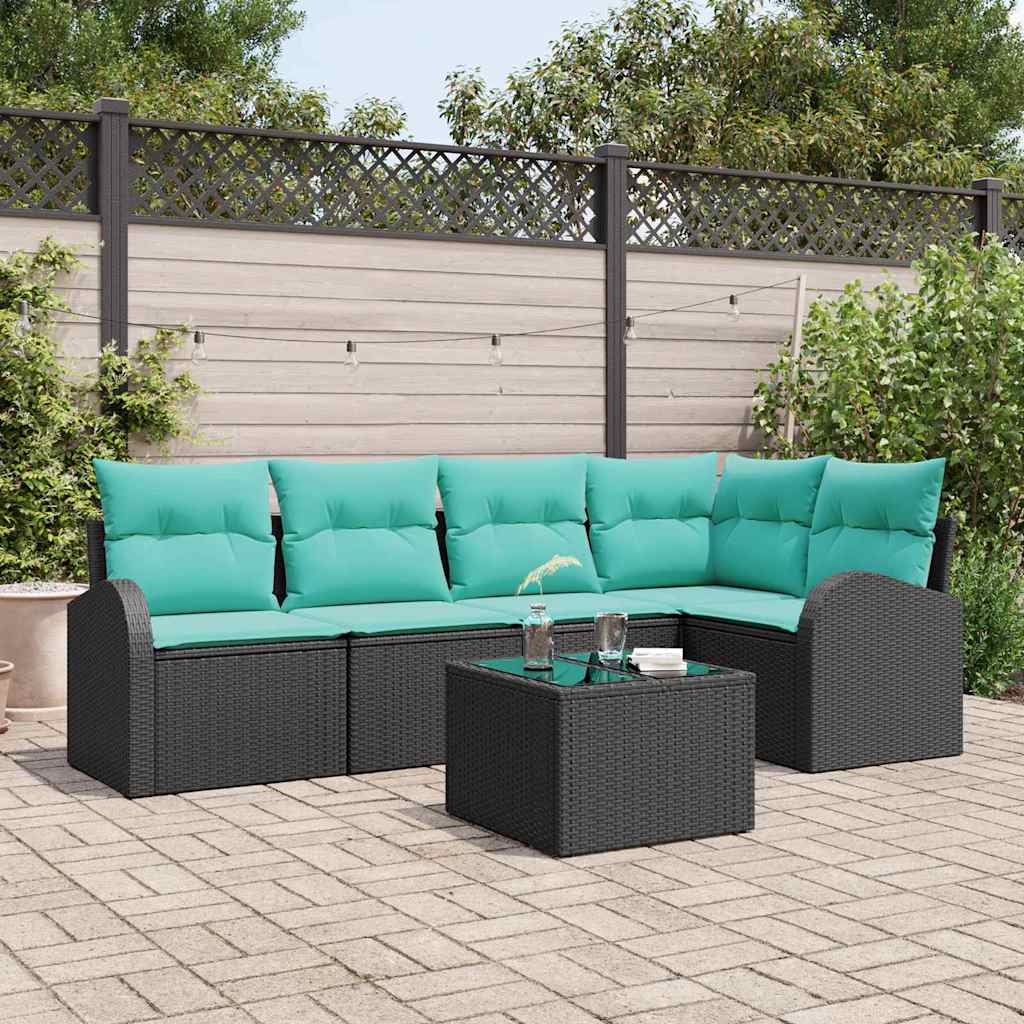 Havesofa Sæt 6 stk. Sort og turkis polyrattan