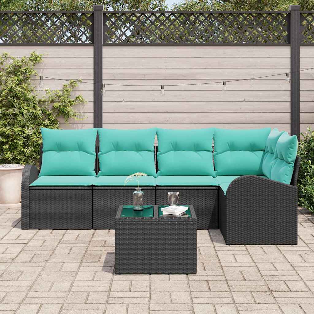 Havesofa Sæt 6 stk. Sort og turkis polyrattan