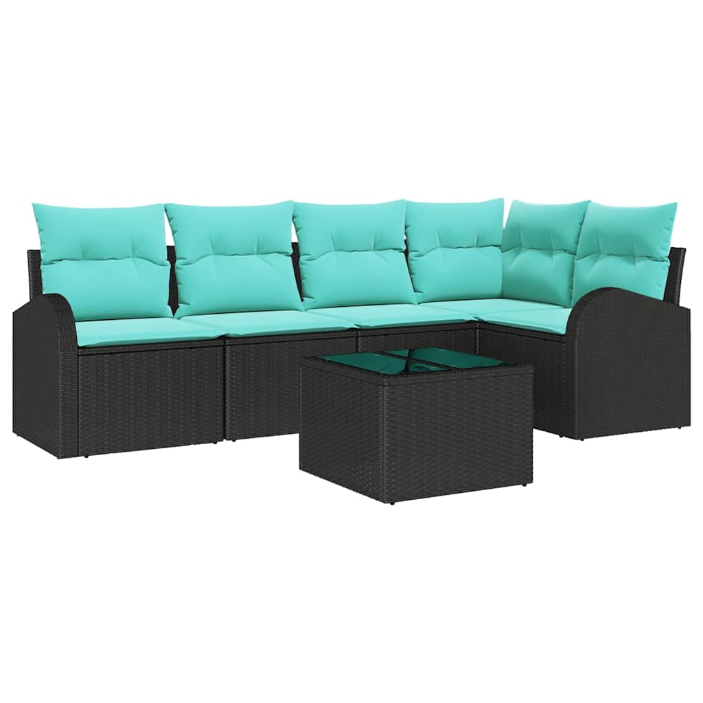 Havesofa Sæt 6 stk. Sort og turkis polyrattan