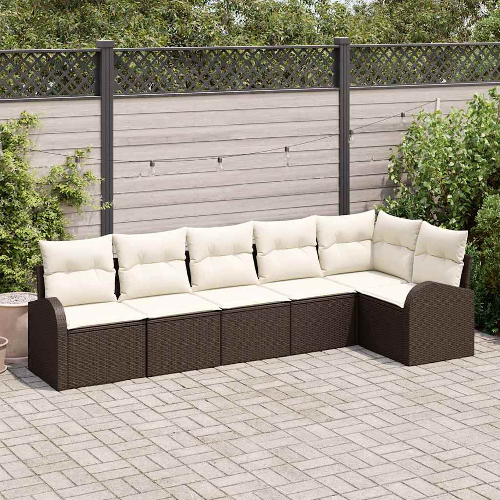 Havesofa Sæt 6 stk. Brun og hvid polyrattan