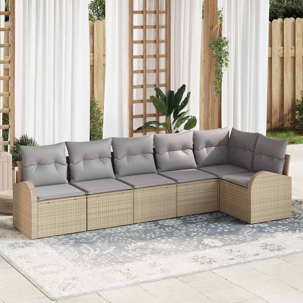 Havesofa Sæt 6 stk. Beige og lys grå polyrattan