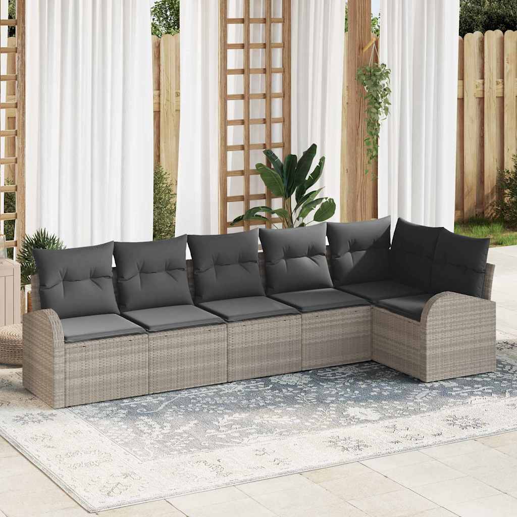 Havesofa Sæt 6 stk. Lysegrå polyrattan