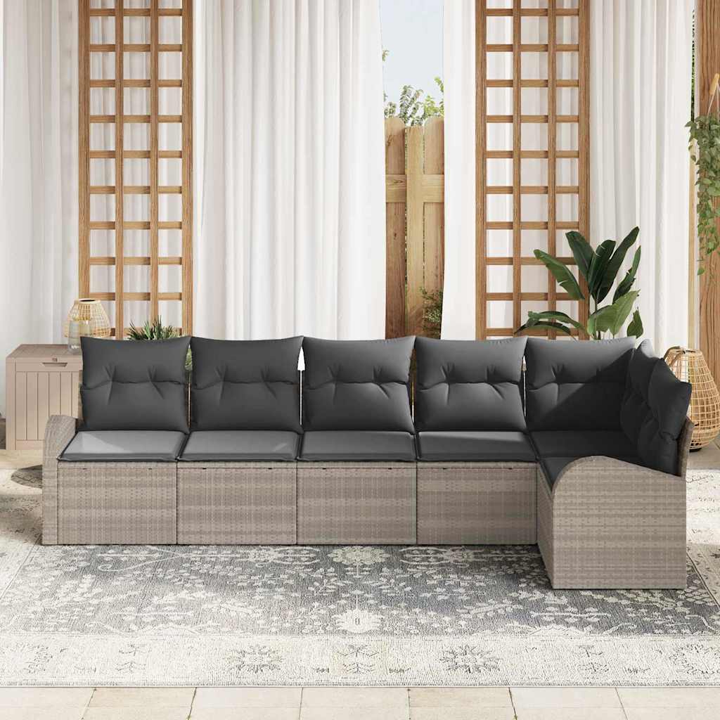 Havesofa Sæt 6 stk. Lysegrå polyrattan