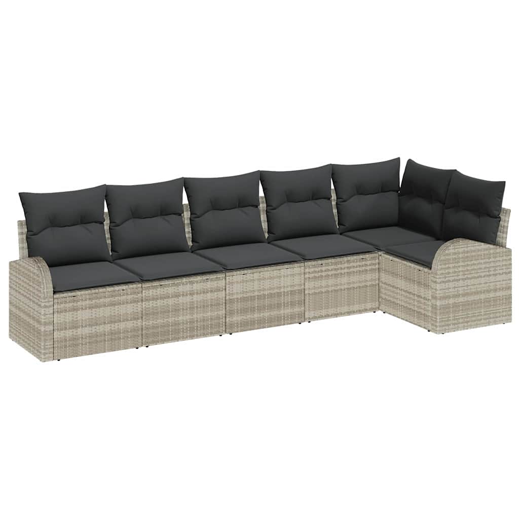Havesofa Sæt 6 stk. Lysegrå polyrattan