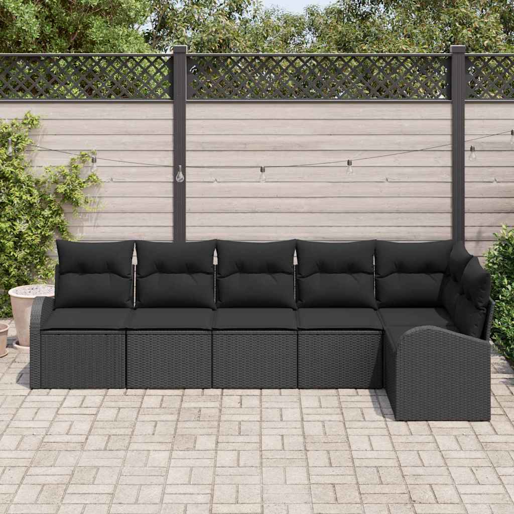 Havesofa Sæt 6 stk. Sort polyrattan